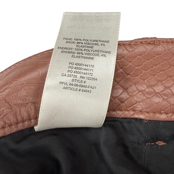 WILFRED Aritzia The Melina High Waisted Leather Python Pant Sz 4 Cognac - Picture 5 of 6